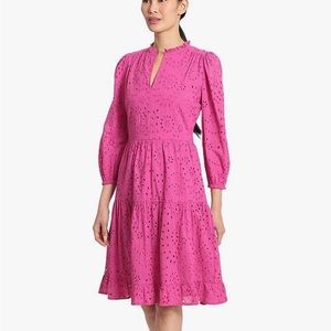 Maggy London Shaina Mini Ruffle Mock Neck Eyelet Dress with Tiered Skirt